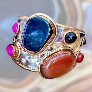 TARA MESA, Cuff Bracelet Artisan Handcrafted Mixed Metal Large Onyx, Carnelian